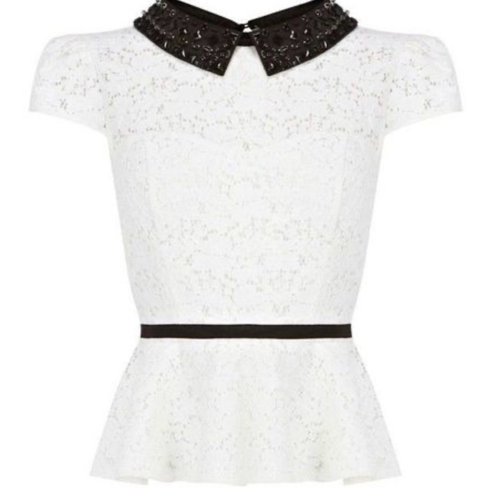 Karen Millen top lace cap sleeve needed black collar size 12 US
